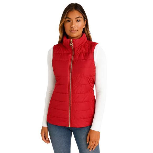 Michael Kors Full Zip Puffer Vest in Cherry Red EUC Size Small - Picture 1 of 5